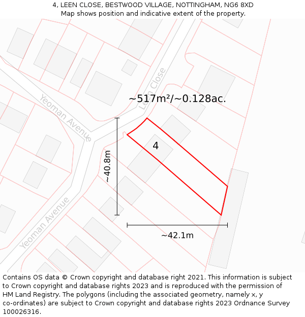 4, LEEN CLOSE, BESTWOOD VILLAGE, NOTTINGHAM, NG6 8XD: Plot and title map