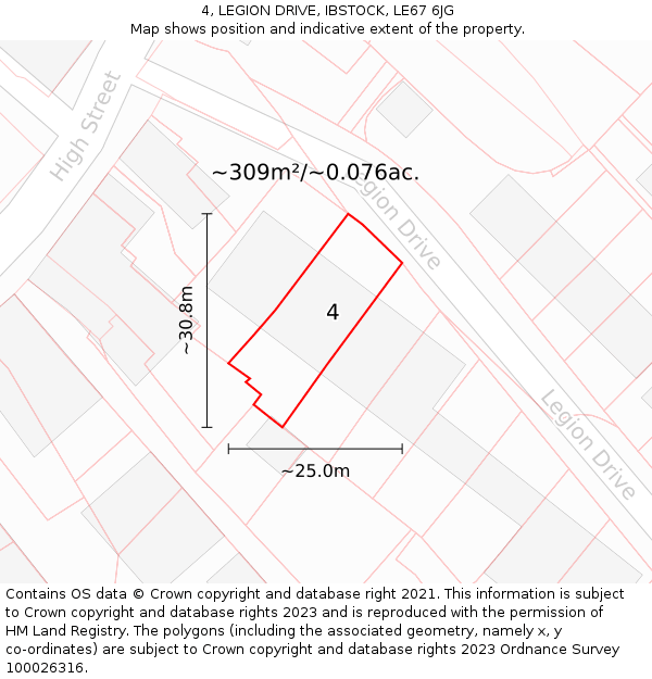 4, LEGION DRIVE, IBSTOCK, LE67 6JG: Plot and title map