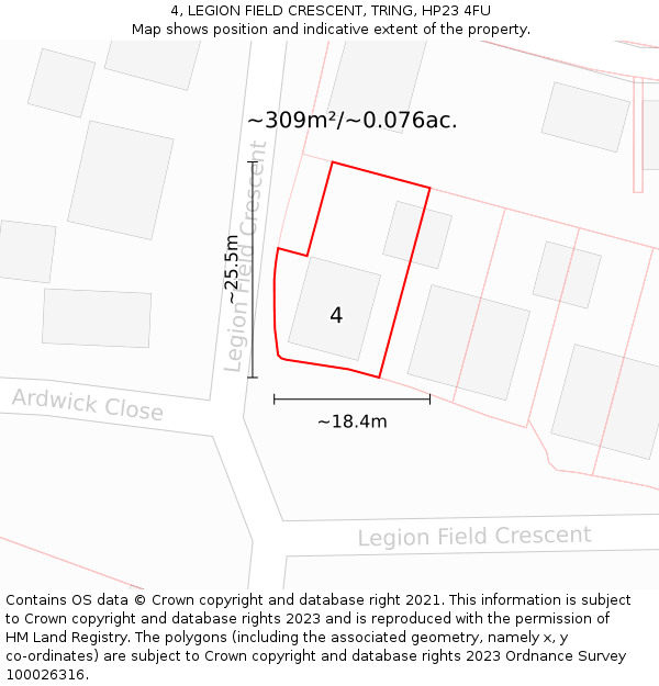 4, LEGION FIELD CRESCENT, TRING, HP23 4FU: Plot and title map