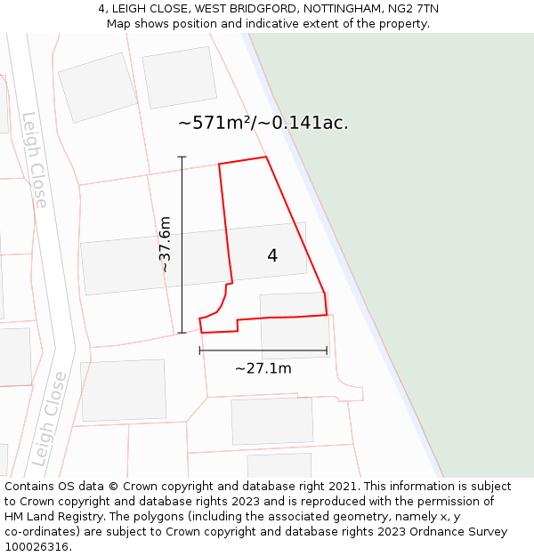 4, LEIGH CLOSE, WEST BRIDGFORD, NOTTINGHAM, NG2 7TN: Plot and title map