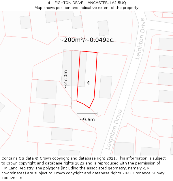 4, LEIGHTON DRIVE, LANCASTER, LA1 5UQ: Plot and title map