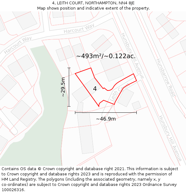 4, LEITH COURT, NORTHAMPTON, NN4 8JE: Plot and title map