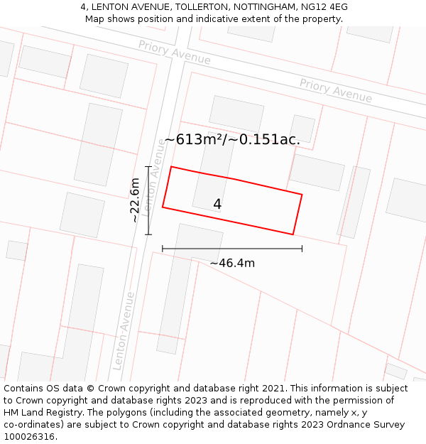 4, LENTON AVENUE, TOLLERTON, NOTTINGHAM, NG12 4EG: Plot and title map