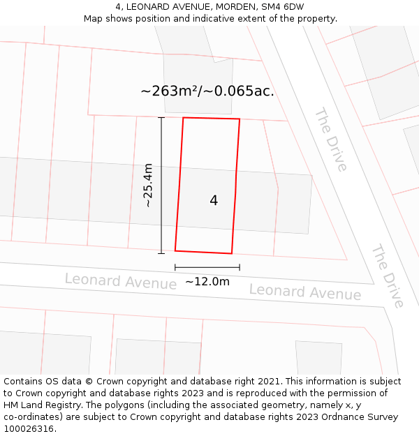 4, LEONARD AVENUE, MORDEN, SM4 6DW: Plot and title map