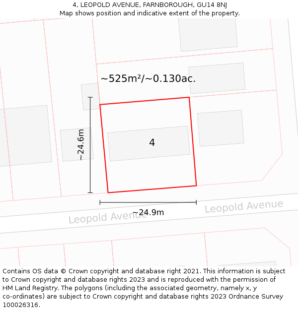 4, LEOPOLD AVENUE, FARNBOROUGH, GU14 8NJ: Plot and title map