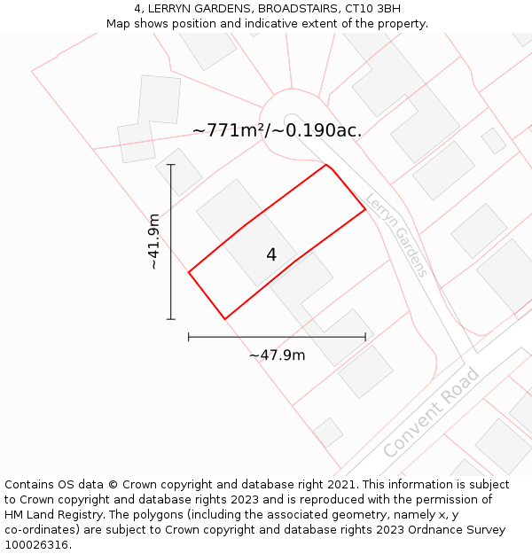 4, LERRYN GARDENS, BROADSTAIRS, CT10 3BH: Plot and title map