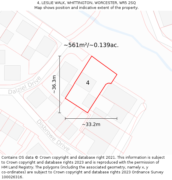 4, LESLIE WALK, WHITTINGTON, WORCESTER, WR5 2SQ: Plot and title map