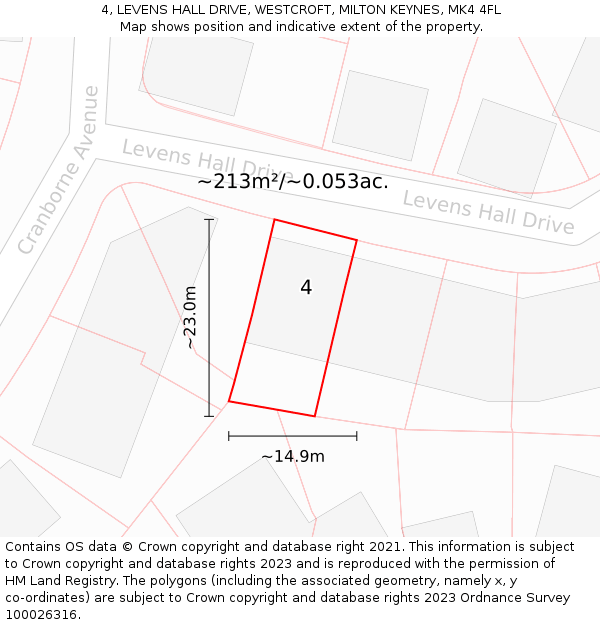 4, LEVENS HALL DRIVE, WESTCROFT, MILTON KEYNES, MK4 4FL: Plot and title map