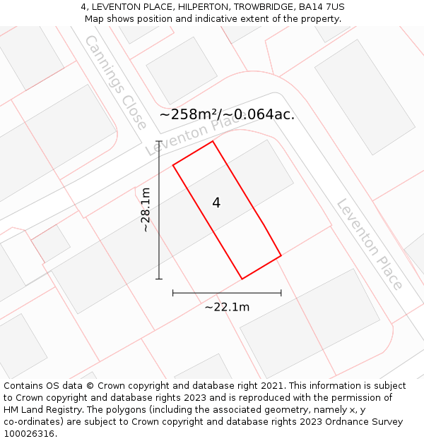 4, LEVENTON PLACE, HILPERTON, TROWBRIDGE, BA14 7US: Plot and title map