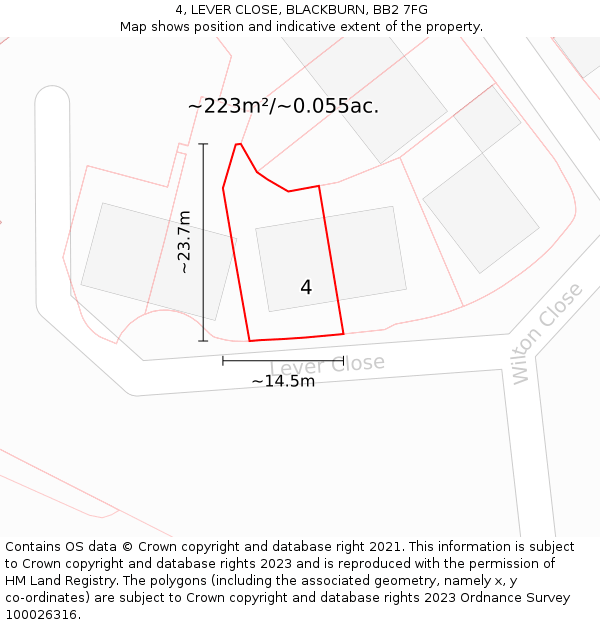 4, LEVER CLOSE, BLACKBURN, BB2 7FG: Plot and title map