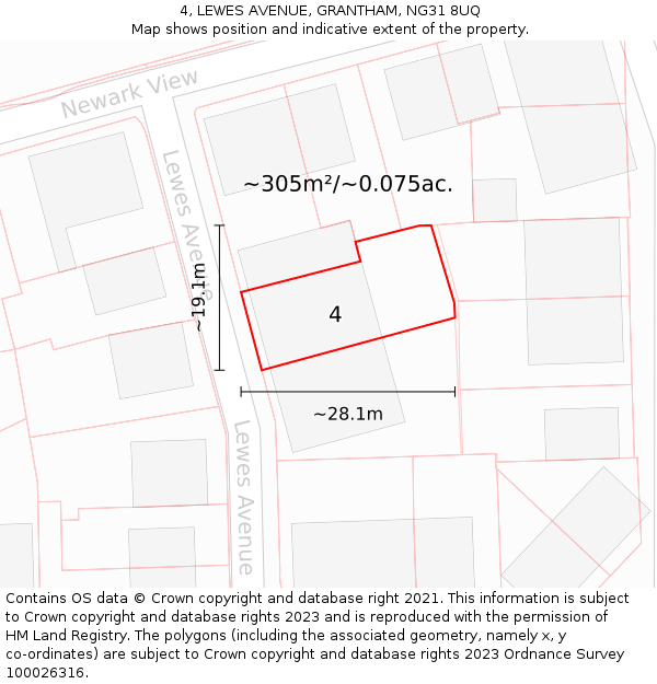 4, LEWES AVENUE, GRANTHAM, NG31 8UQ: Plot and title map