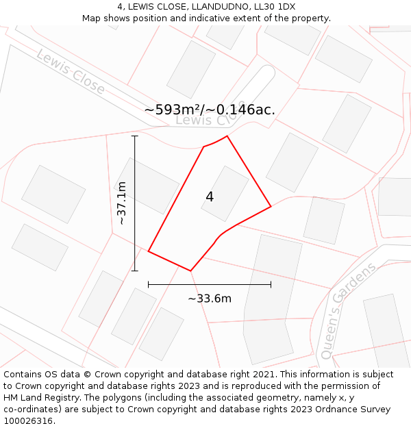 4, LEWIS CLOSE, LLANDUDNO, LL30 1DX: Plot and title map