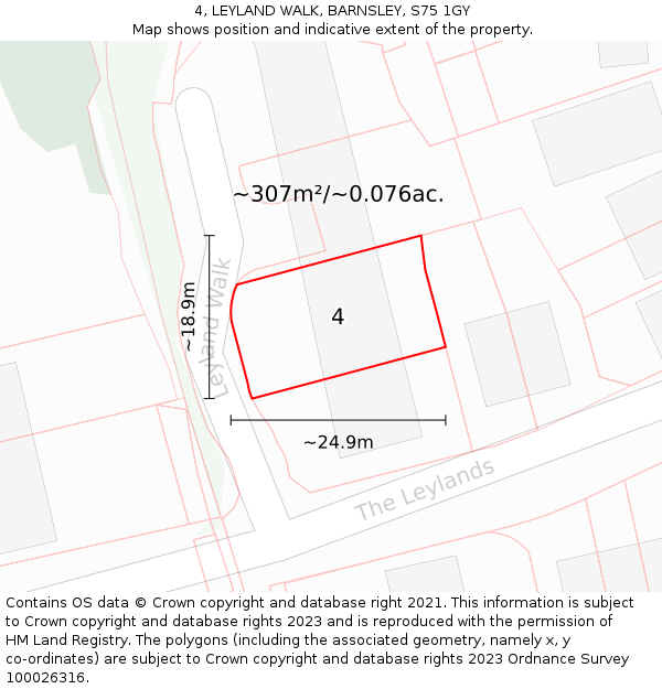 4, LEYLAND WALK, BARNSLEY, S75 1GY: Plot and title map