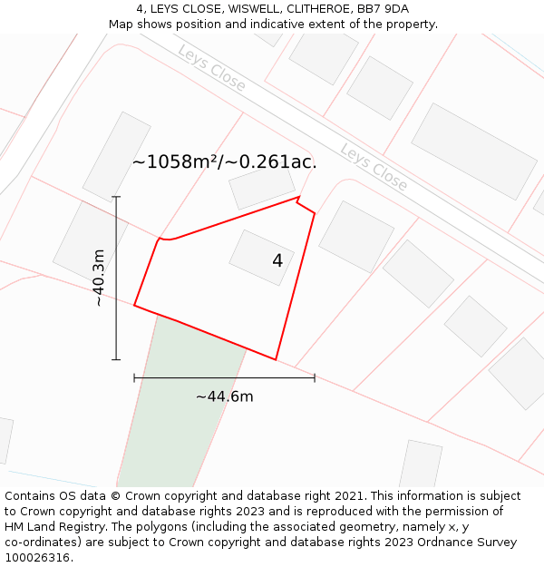 4, LEYS CLOSE, WISWELL, CLITHEROE, BB7 9DA: Plot and title map