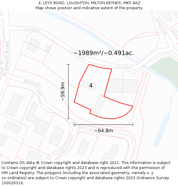 4, LEYS ROAD, LOUGHTON, MILTON KEYNES, MK5 8AZ: Plot and title map