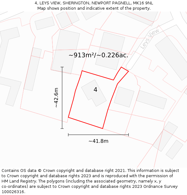 4, LEYS VIEW, SHERINGTON, NEWPORT PAGNELL, MK16 9NL: Plot and title map