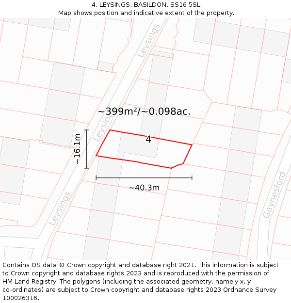 4, LEYSINGS, BASILDON, SS16 5SL: Plot and title map