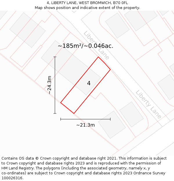 4, LIBERTY LANE, WEST BROMWICH, B70 0FL: Plot and title map