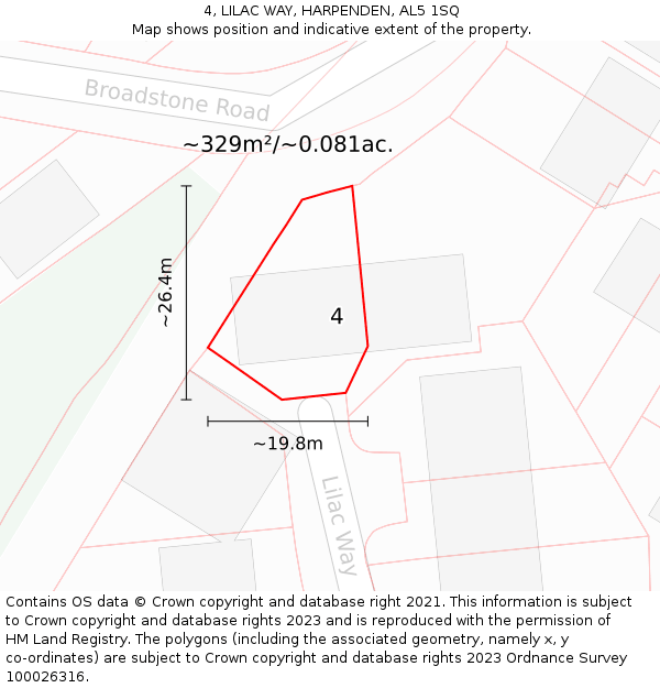 4, LILAC WAY, HARPENDEN, AL5 1SQ: Plot and title map