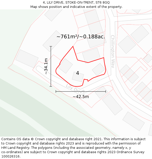 4, LILY DRIVE, STOKE-ON-TRENT, ST6 8GQ: Plot and title map