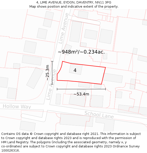 4, LIME AVENUE, EYDON, DAVENTRY, NN11 3PG: Plot and title map