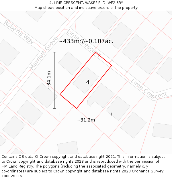 4, LIME CRESCENT, WAKEFIELD, WF2 6RY: Plot and title map