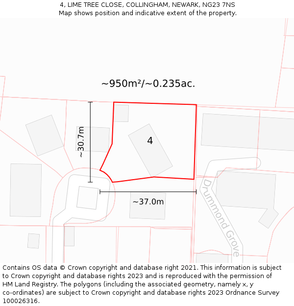 4, LIME TREE CLOSE, COLLINGHAM, NEWARK, NG23 7NS: Plot and title map