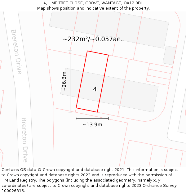 4, LIME TREE CLOSE, GROVE, WANTAGE, OX12 0BL: Plot and title map