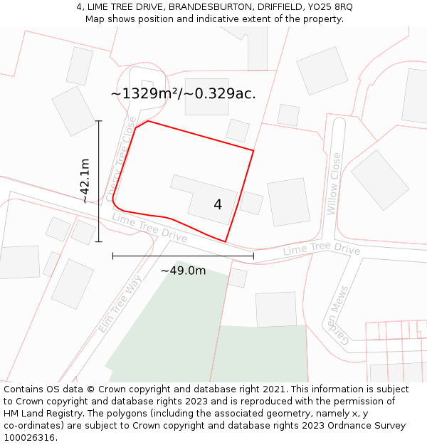 4, LIME TREE DRIVE, BRANDESBURTON, DRIFFIELD, YO25 8RQ: Plot and title map