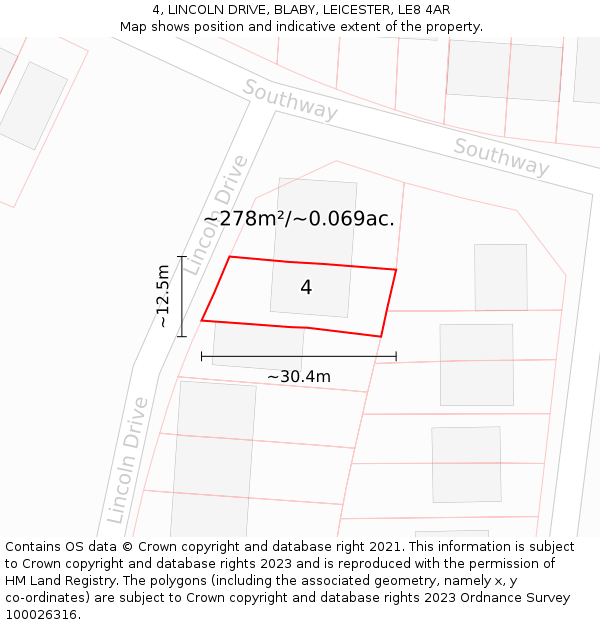 4, LINCOLN DRIVE, BLABY, LEICESTER, LE8 4AR: Plot and title map