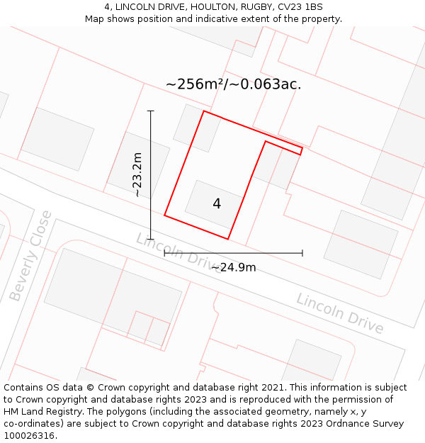4, LINCOLN DRIVE, HOULTON, RUGBY, CV23 1BS: Plot and title map