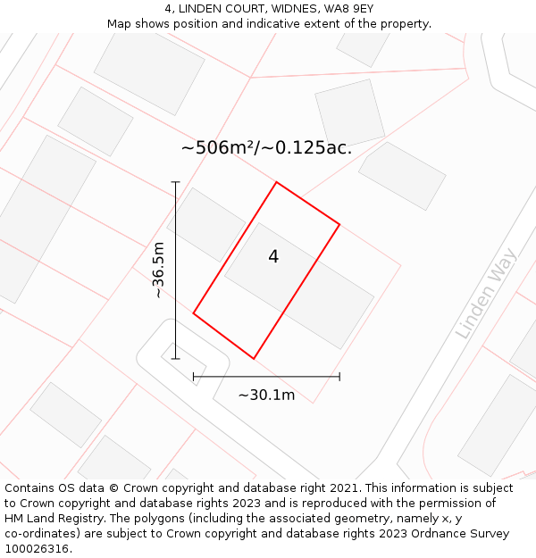 4, LINDEN COURT, WIDNES, WA8 9EY: Plot and title map