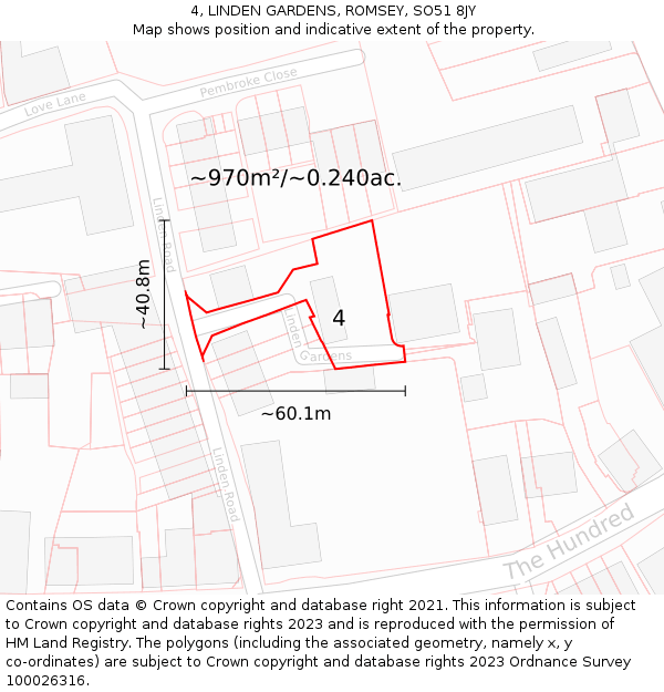 4, LINDEN GARDENS, ROMSEY, SO51 8JY: Plot and title map