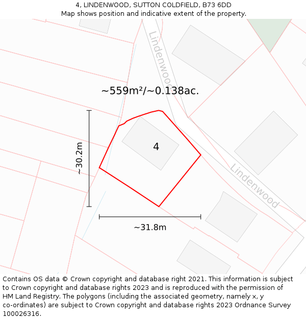 4, LINDENWOOD, SUTTON COLDFIELD, B73 6DD: Plot and title map