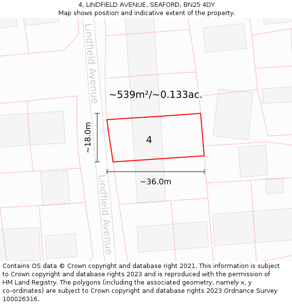 4, LINDFIELD AVENUE, SEAFORD, BN25 4DY: Plot and title map