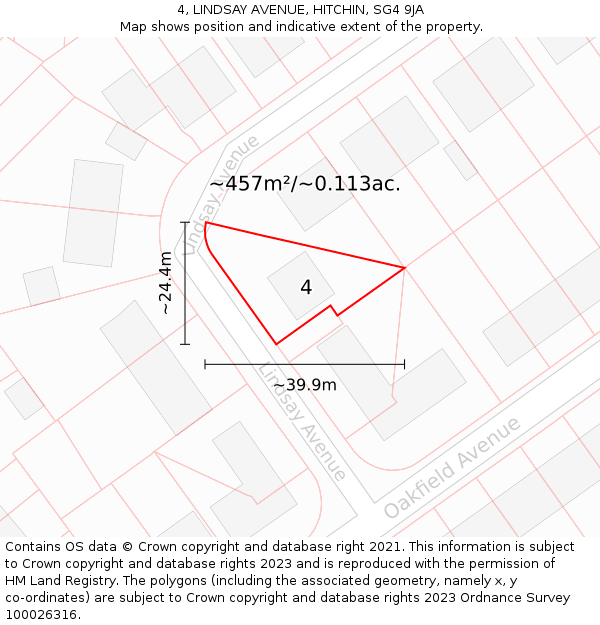 4, LINDSAY AVENUE, HITCHIN, SG4 9JA: Plot and title map