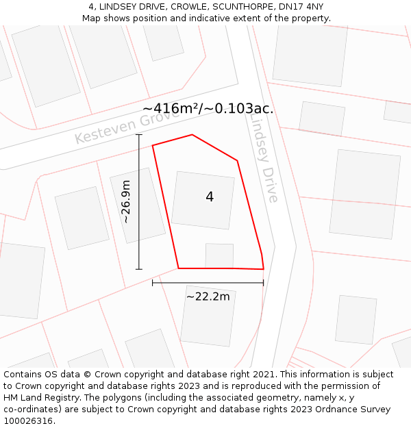 4, LINDSEY DRIVE, CROWLE, SCUNTHORPE, DN17 4NY: Plot and title map