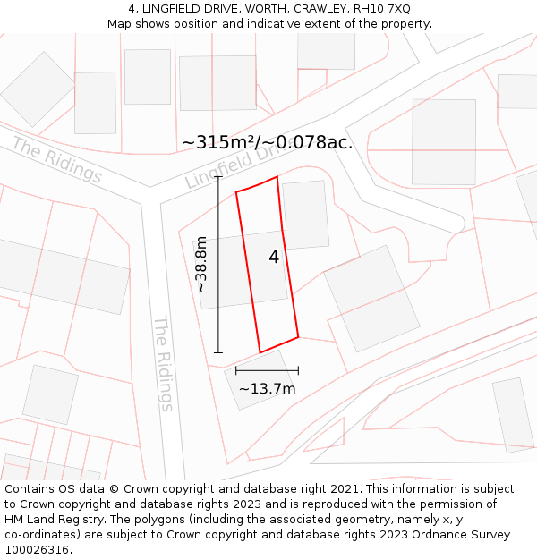 4, LINGFIELD DRIVE, WORTH, CRAWLEY, RH10 7XQ: Plot and title map