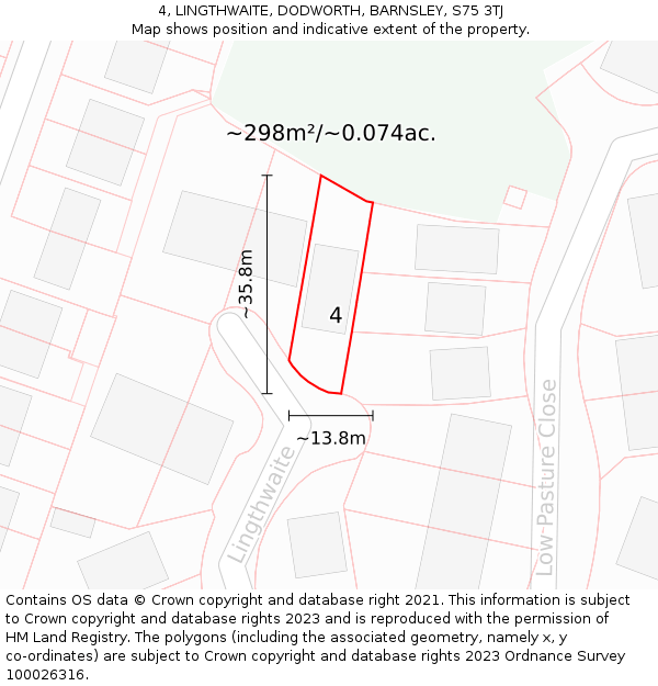 4, LINGTHWAITE, DODWORTH, BARNSLEY, S75 3TJ: Plot and title map