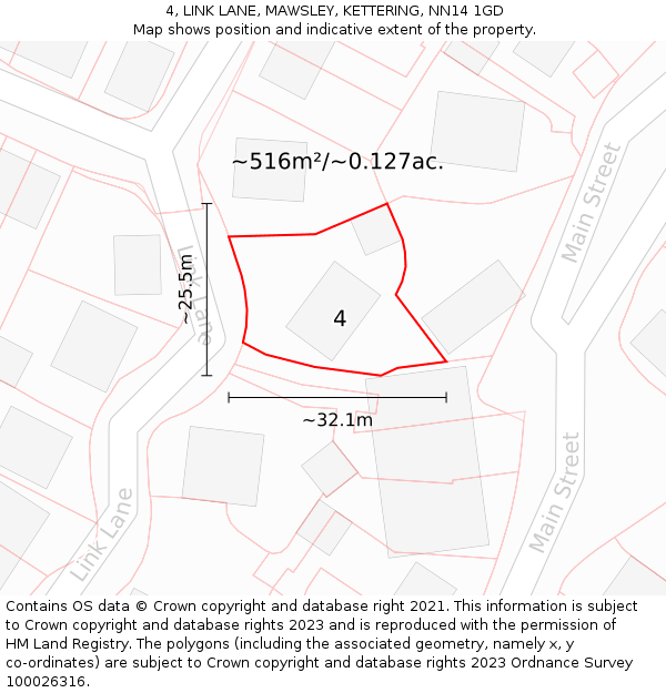 4, LINK LANE, MAWSLEY, KETTERING, NN14 1GD: Plot and title map