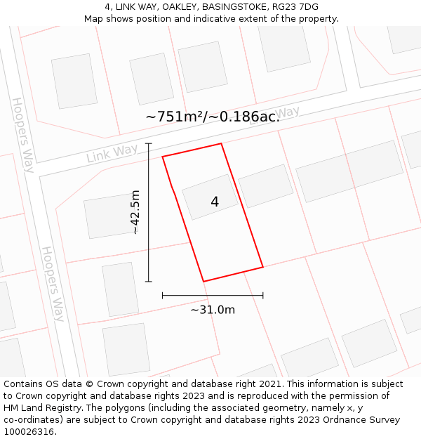 4, LINK WAY, OAKLEY, BASINGSTOKE, RG23 7DG: Plot and title map