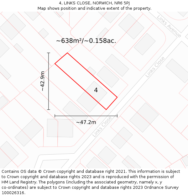 4, LINKS CLOSE, NORWICH, NR6 5PJ: Plot and title map