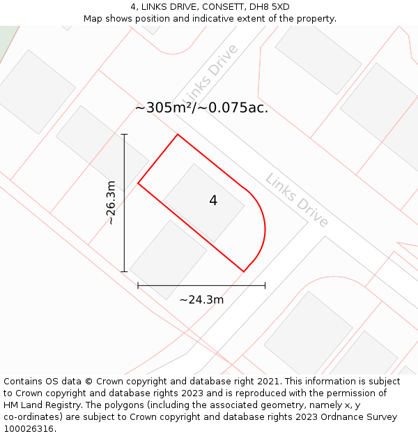 4, LINKS DRIVE, CONSETT, DH8 5XD: Plot and title map