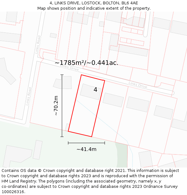 4, LINKS DRIVE, LOSTOCK, BOLTON, BL6 4AE: Plot and title map