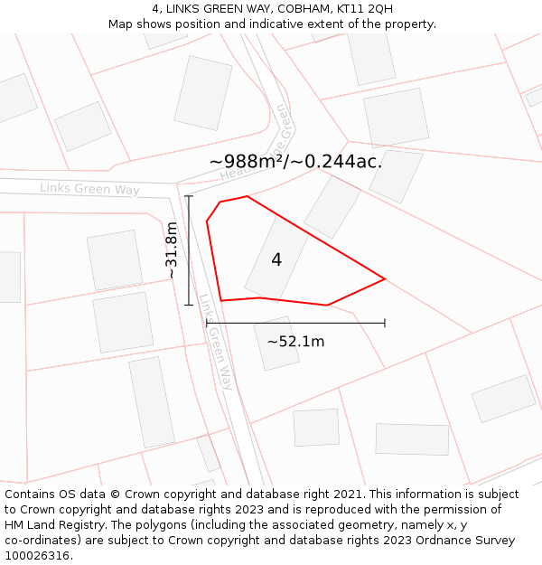 4, LINKS GREEN WAY, COBHAM, KT11 2QH: Plot and title map