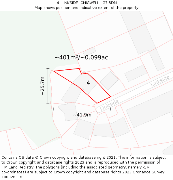 4, LINKSIDE, CHIGWELL, IG7 5DN: Plot and title map