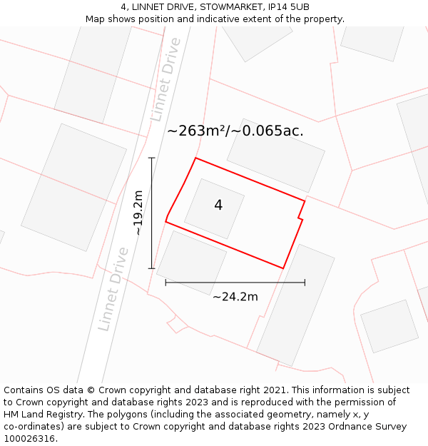 4, LINNET DRIVE, STOWMARKET, IP14 5UB: Plot and title map
