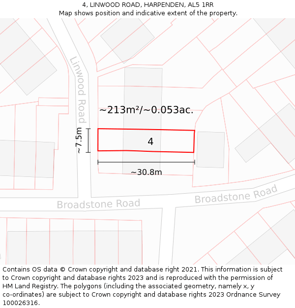 4, LINWOOD ROAD, HARPENDEN, AL5 1RR: Plot and title map