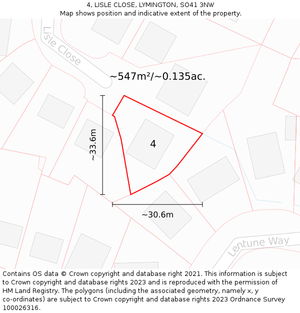 4, LISLE CLOSE, LYMINGTON, SO41 3NW: Plot and title map