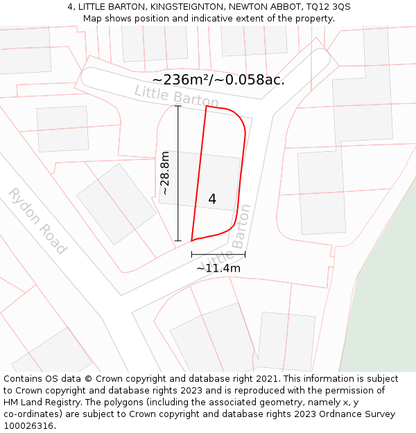 4, LITTLE BARTON, KINGSTEIGNTON, NEWTON ABBOT, TQ12 3QS: Plot and title map